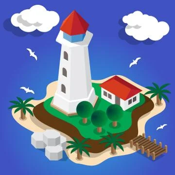 Lighthouse on the island. Stock Illustration