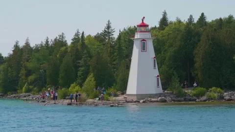 Lighthouse on Lake Shore, Navigation Landmark Tower, Nautical Shore Marker Stock Footage 158337719