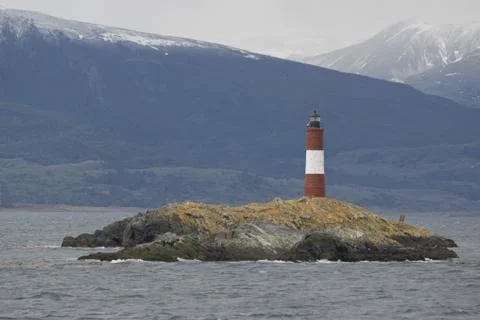 Lighthouse Les Eclaireurs on the Beagle Channel Stock Photos