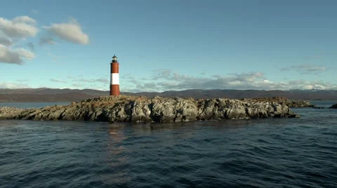 Lighthouse Les Eclaireurs over island in the Beagle Channel 스톡 동영상 64182086