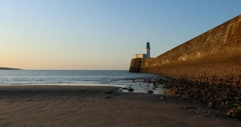 Lighthouse of Les Sables d'Olonne at low tide Stock Footage 119271176