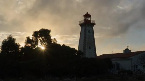 Lighthouse of Leucate under the smooth sunset light Foto stock