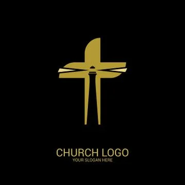 The lighthouse is the light of truth inside the cross of Jesus. Stock Illustration