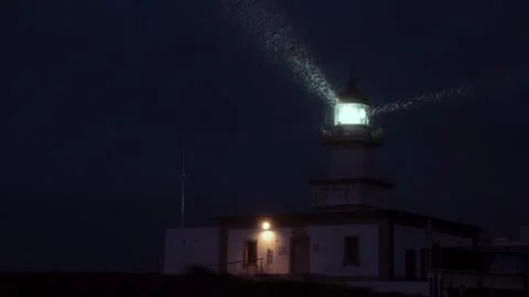 Lighthouse light while raining in slow motion Stock Footage 297792357
