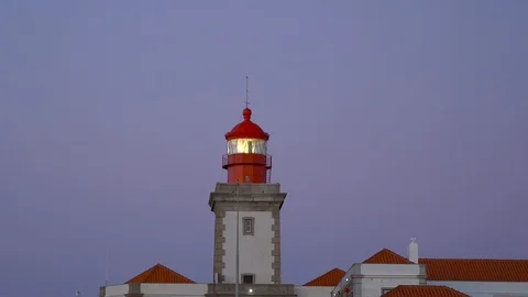 Lighthouse lights turned on shining at Cape Roca Stock Footage 110761763