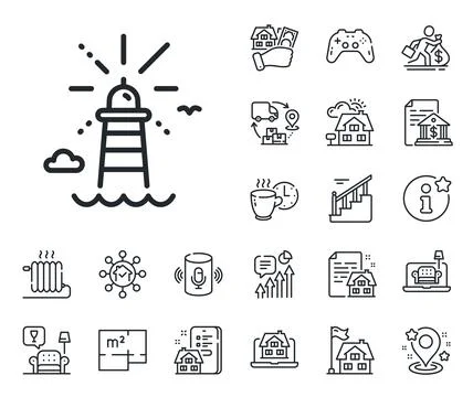 Lighthouse line icon. Beacon tower sign. Searchlight. Floor plan, stairs and Ilustración de archivo