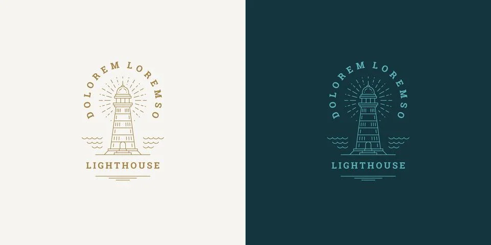 Lighthouse line symbol vector logo emblem design template illustration simp.. Stock Illustration
