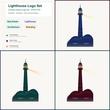 Lighthouse Logo 3 Variations Vector Maritime Navigation Brand Ilustración de archivo