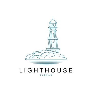 Lighthouse Logo, Beacon Vector Modern Simple Beach Searchlight Tower, Symbo.. Stock Illustration