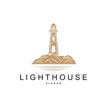 Lighthouse Logo, Beacon Vector Modern Simple Beach Searchlight Tower, Symbo.. Stock Illustration