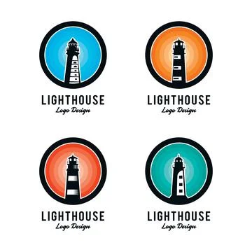 Lighthouse Logo Design Vector Set Stock Illustration