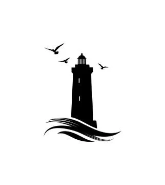 Lighthouse logo. Nautical icon with lighthouse with ocean waves Stock Illustration