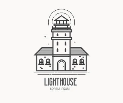 Lighthouse Logo in Thin Line Design Stock Illustration