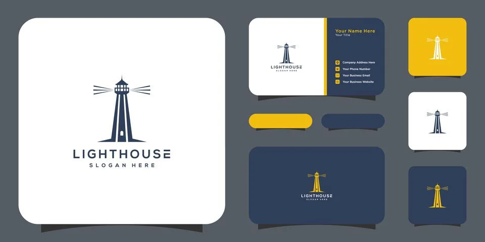 Lighthouse logo vector design and business card Stock Illustration