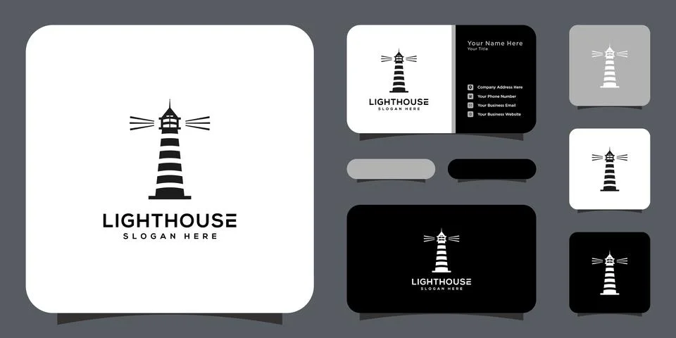 Lighthouse logo vector design and business card Stock Illustration