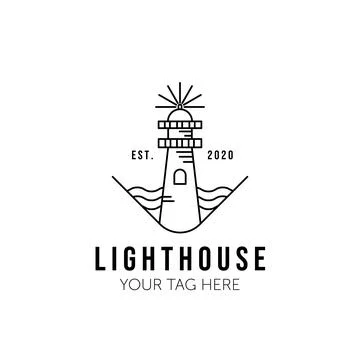 Lighthouse logo vector line art illustration design, tower logo design Stock Illustration