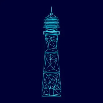 Lighthouse low poly triangulation triangulated polygonal electric cyan blue v Stock Illustration