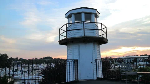 Lighthouse in marina Stock Footage 28049223