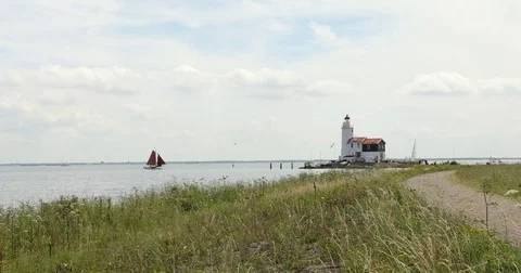 Lighthouse in Marken, Netherlands. Stock Footage 78361548
