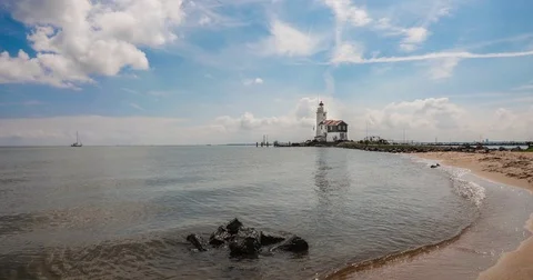 Lighthouse in Marken, Netherlands. Time Lapse 4k Stock Footage 78365809