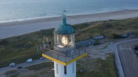 Lighthouse modern with technology and radia at the port of oostende Drone Stock Footage 123022757