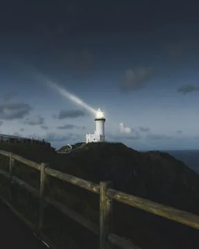 Lighthouse on the mountain at night 스톡 사진