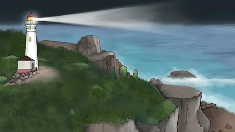 Lighthouse with moving light, 4K Video stock 153713133