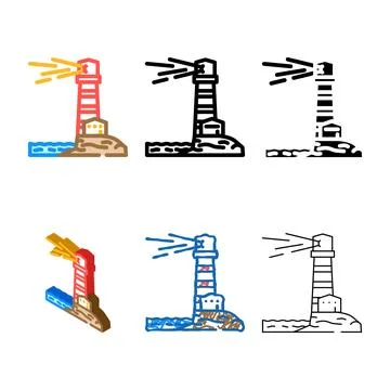 Lighthouse multistyle progress color icon vector Stock Illustration