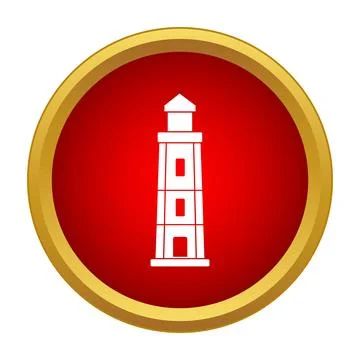 Lighthouse nautical navigation icon on red button Stock Illustration