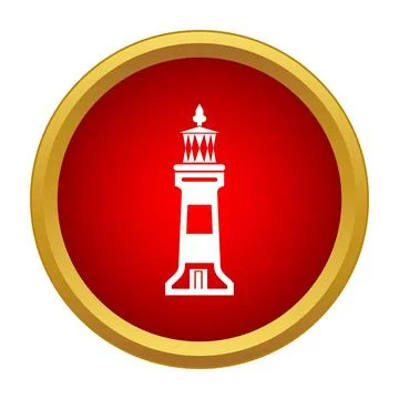 Lighthouse navigation beacon icon in red circle Stock Illustration