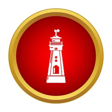 Lighthouse navigation beacon icon in red circle Stock Illustration