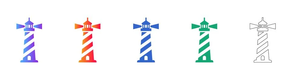 Lighthouse Navigation Beacon Icon Set Stock Illustration