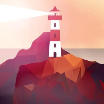 Lighthouse with Navigation Light - Vector Illustration Stock Illustration