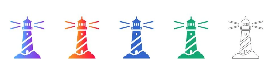Lighthouse Navigation Vector Icon Set icon set Stock Illustration