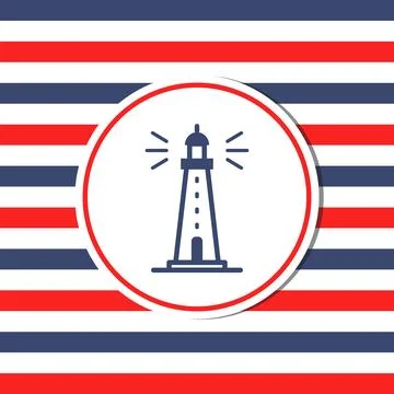 Lighthouse on Navy blue and red  stripes texture Illustrazione stock