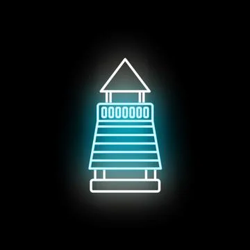 Lighthouse neon light glowing at night indicating direction Stock Illustration