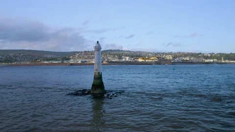 Lighthouse on Ness Cove Beach from a drone, Shaldon, Teignmouth, Devon, England Stock-Footage 163716728