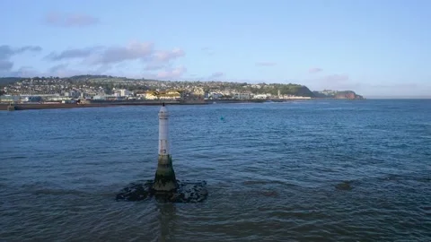 Lighthouse on Ness Cove Beach from a drone, Shaldon, Teignmouth, Devon, England Stock-Footage 163806223