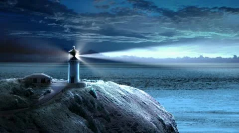 Lighthouse at Night Stock Footage