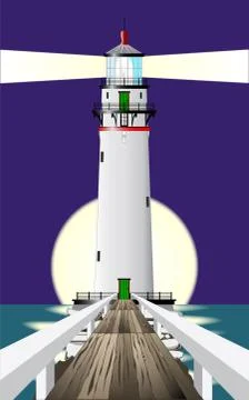 Lighthouse at night Stock Illustration