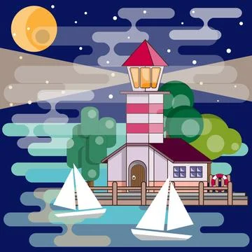 Lighthouse at night. Stock Illustration