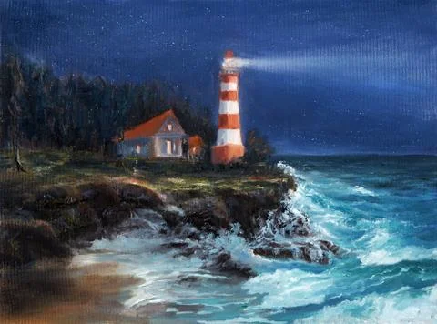 Lighthouse at night Stock Photos