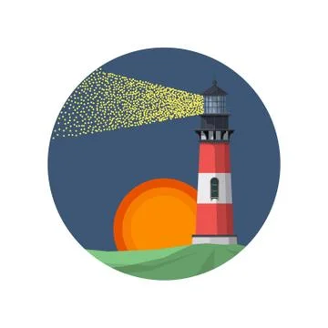 Lighthouse in night time.Vector illustration Stock Illustration