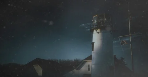 Lighthouse in Noreaster Snowstorm at Cape Cod in New England Massachusetts Stock Footage 72833226