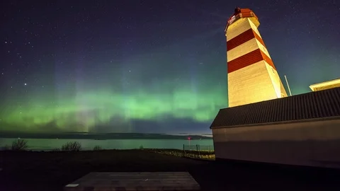Lighthouse with Northern lights Stock Footage 87768798