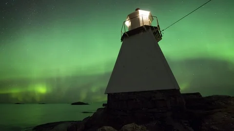 Lighthouse with Northern Lights Stock Footage 99619946