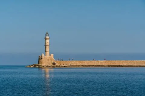 Lighthouse, old harbour, Chania, Crete island, Greece Stock Photos
