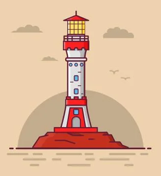 Lighthouse old navigation tower. The sea beacon the lighting way the ships na Stock Illustration