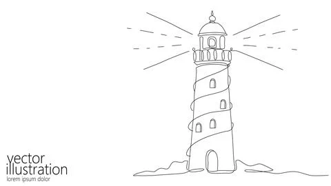 Lighthouse one line drawing. Continuous outline beacon architecture minimalist Stock Illustration