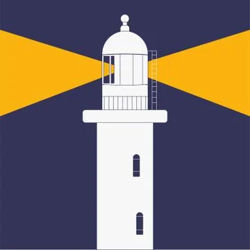 Lighthouse or Beacon at night flat styled vector icon. Stock Illustration